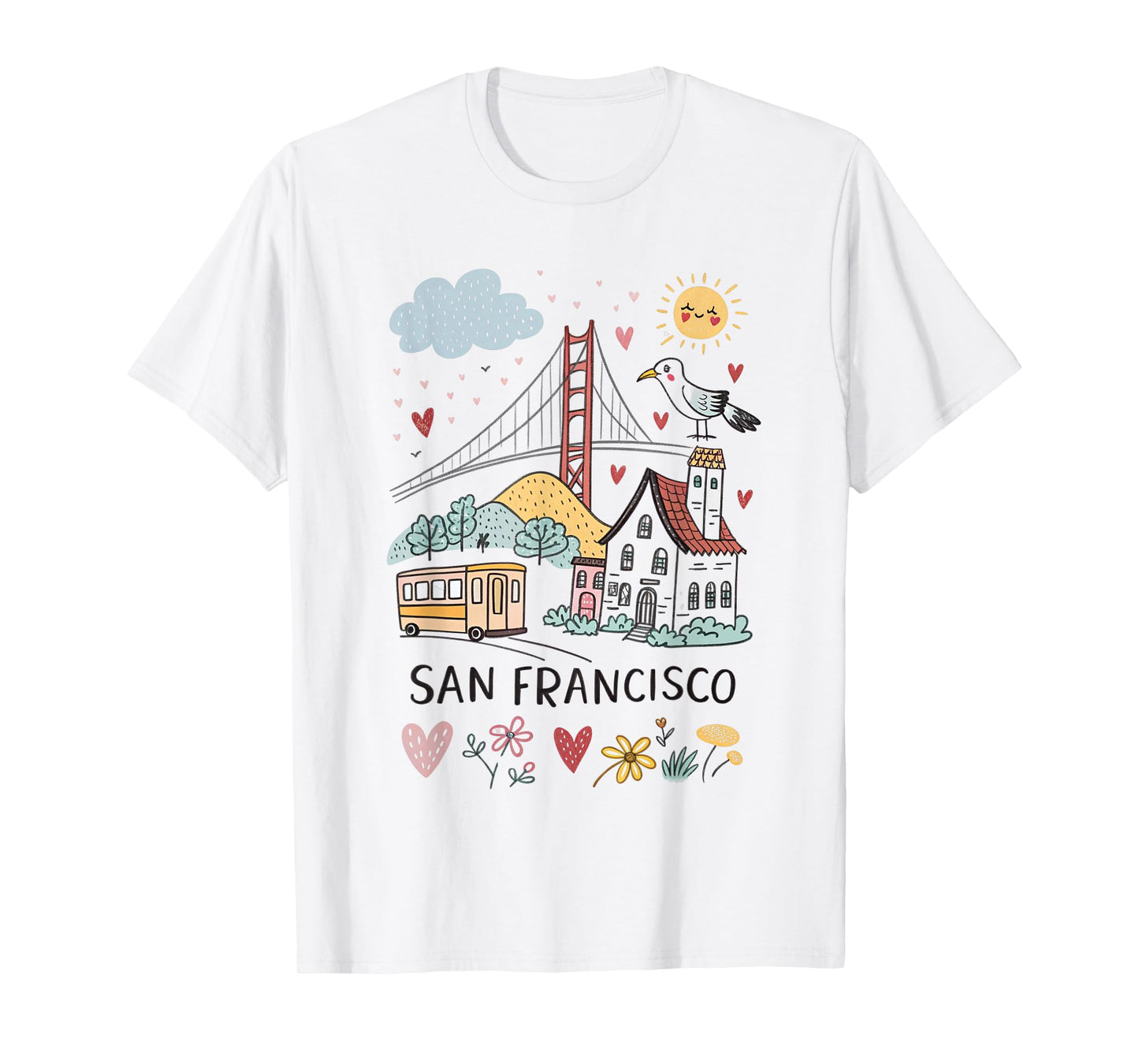 San Francisco Icons Cute Cartoon Design SF City Souvenir T-Shirt