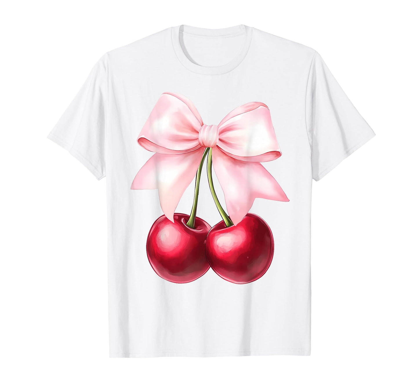 Pink Coquette Bow Cherry Birthday Cute Women Kids Girls T-Shirt