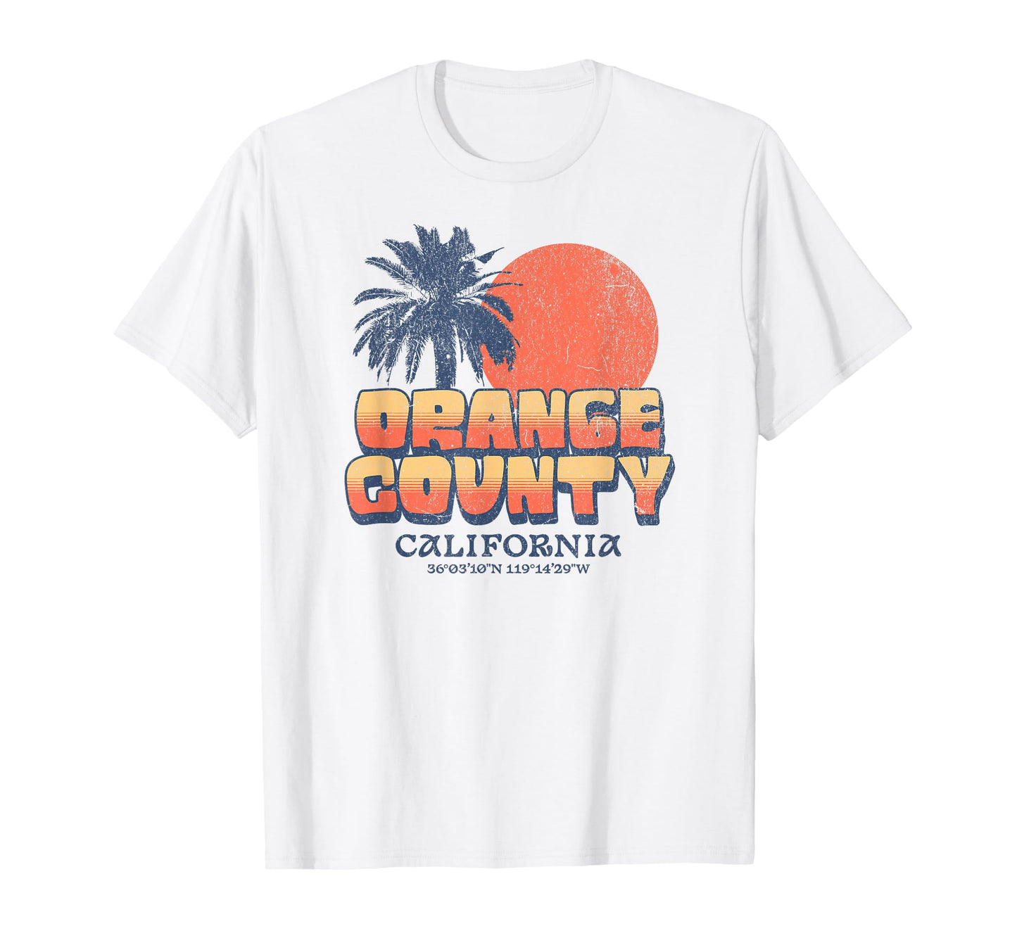 Orange County California Retro Sunset Palm Tree Cali Beach T-Shirt