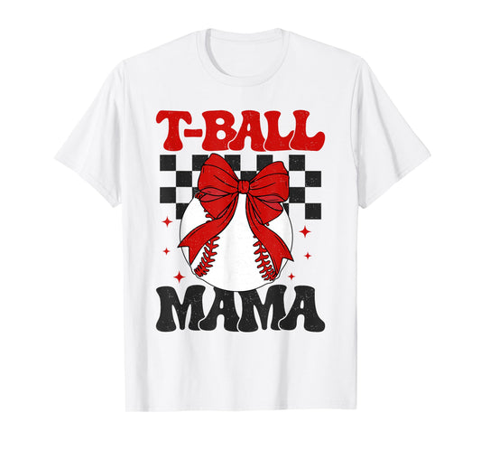 Groovy Tball Mom Softball T-Ball Mama Checkered Mothers Day T-Shirt