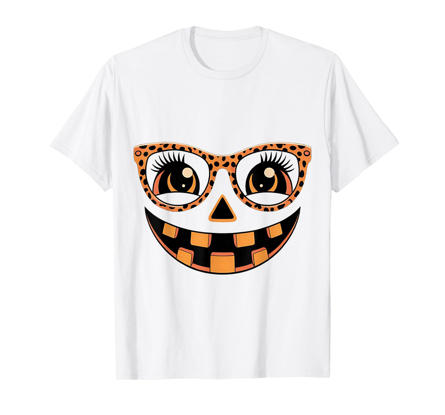 Jack O Lantern Face Pumpkin Hallowen Leopard Print Glasses T-Shirt