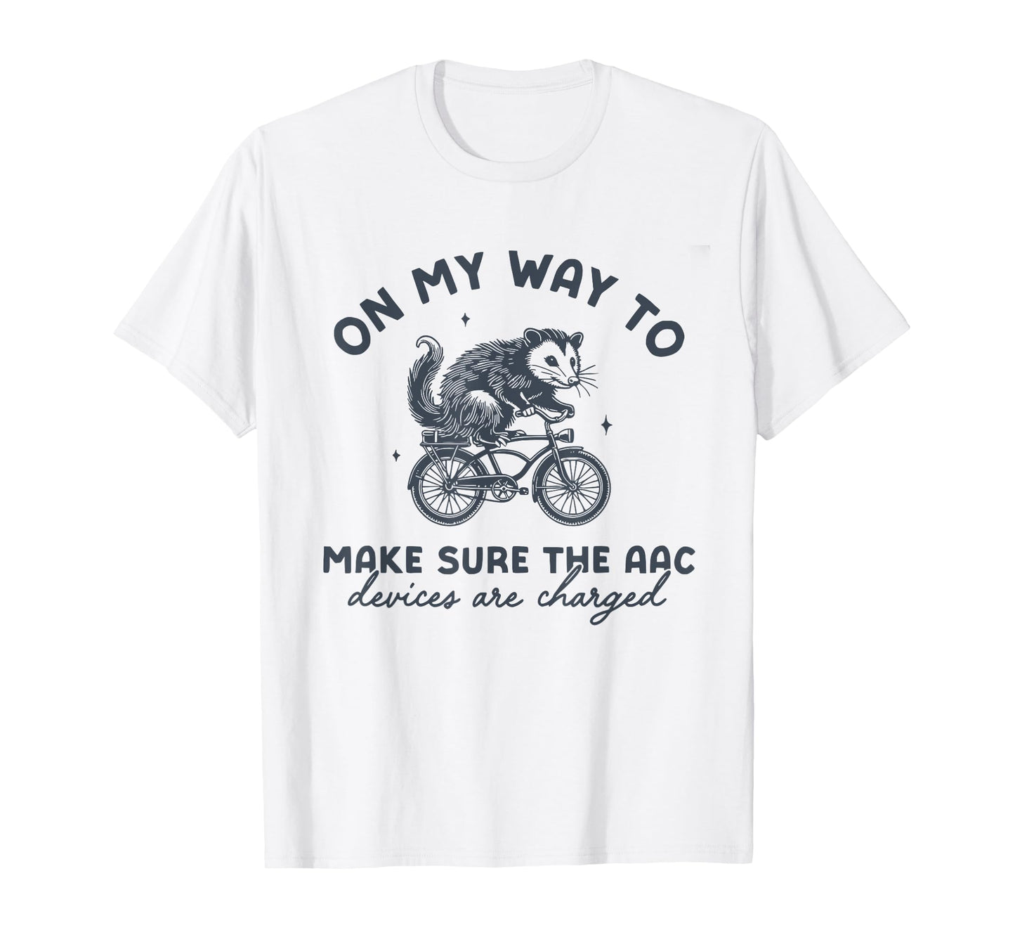 Retro AAC Speech Therapists Funny SLP Opossum on Bike T-Shirt