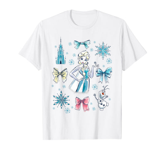 Disney Frozen Elsa Bow Watercolor Collage T-Shirt