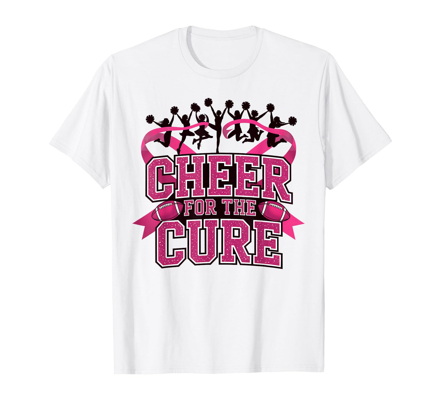 Cheer for Cure Pink Ribbon Football Breast Cancer Awareness T-Shirt