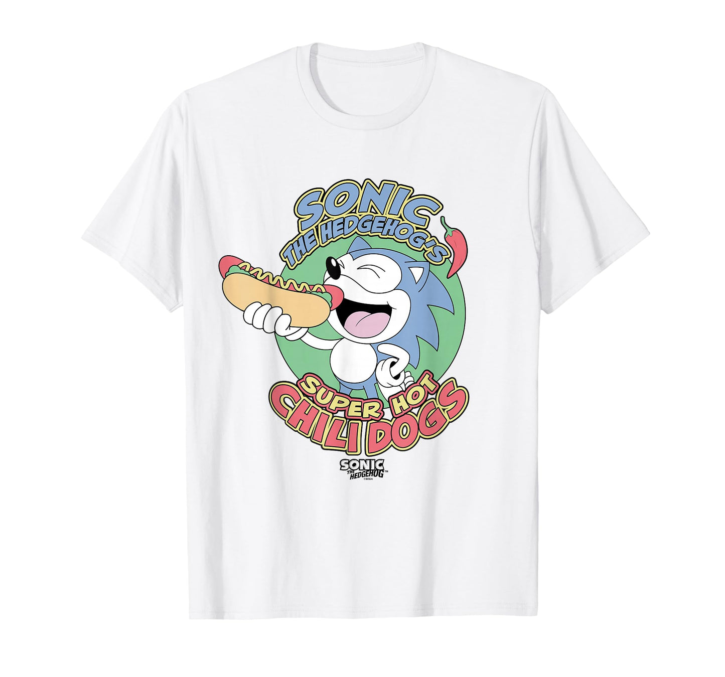 Sonic The Hedgehog Super Hot Chili Dogs Retro Ad T-Shirt