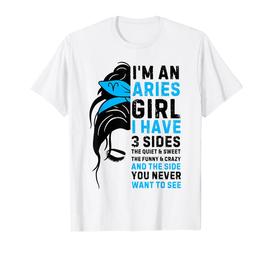 Aries Queen Aries Zodiac Sign Messy Bun Women Girls Ladies T-Shirt