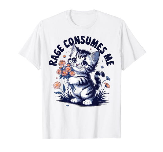 Anger Angry Emotion Funny Rage Rage Consumes Me T-Shirt - Men's Classic Fit Grey Crew Neck Short Sleeve Double Cuff Cartoon Pattern - Small