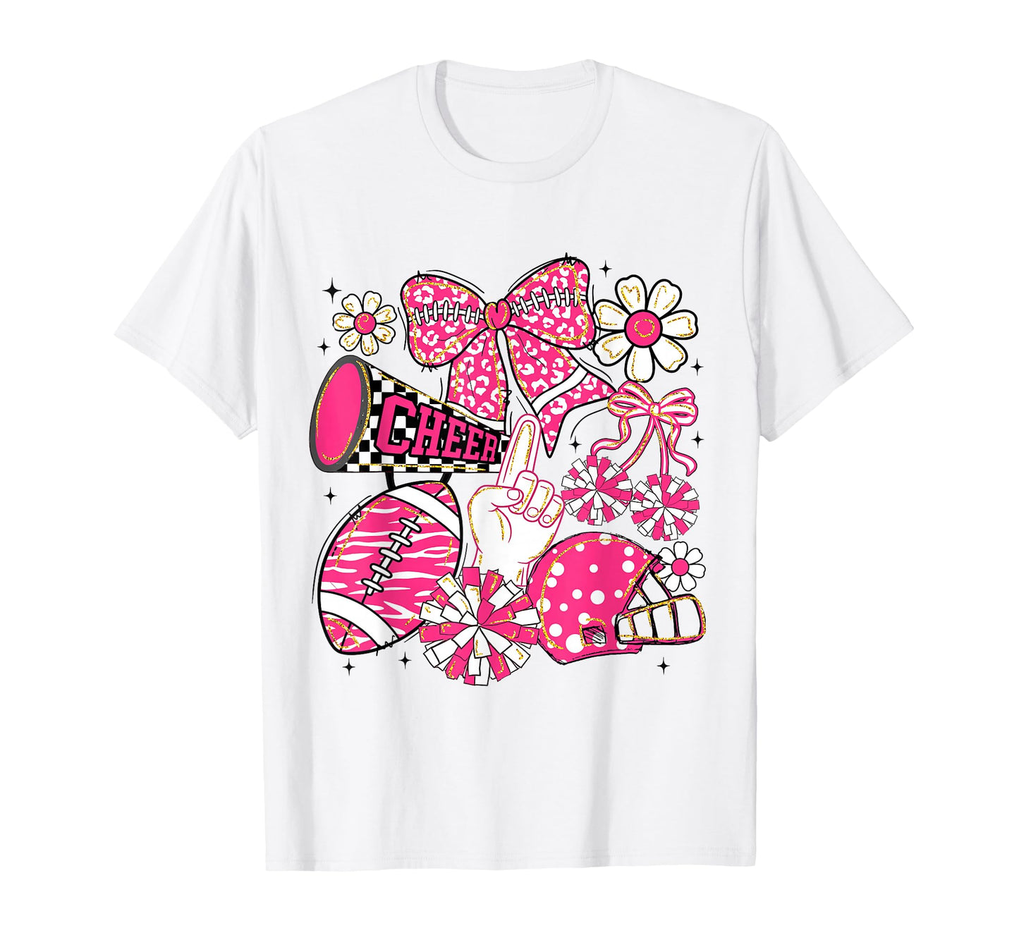 Coquette Bow Cheer Floral Football Game Day Cheerleading T-Shirt