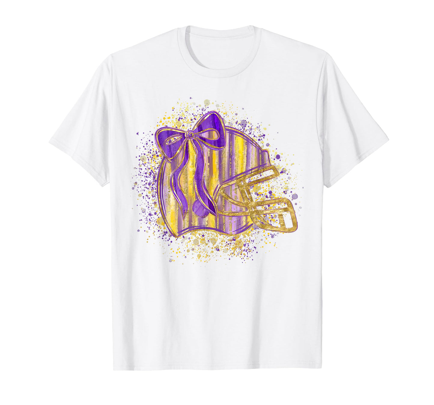 Purple Yellow Football Helmet Coquette Bow Touchdown Season T-Shirt