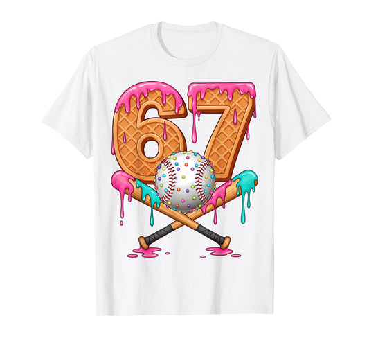 67 Ice Cream Drip Baseball Number 67 Player 67th Birthday T-Shirt