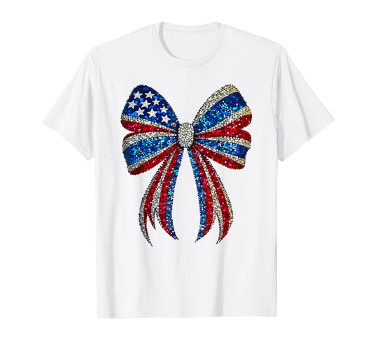 4th of July Coquette American Flag Bow Girls Patriotic Women T-Shirt