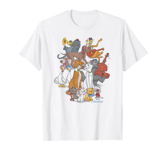 Disney The Aristocats Characters Distressed Group Shot T-Shirt