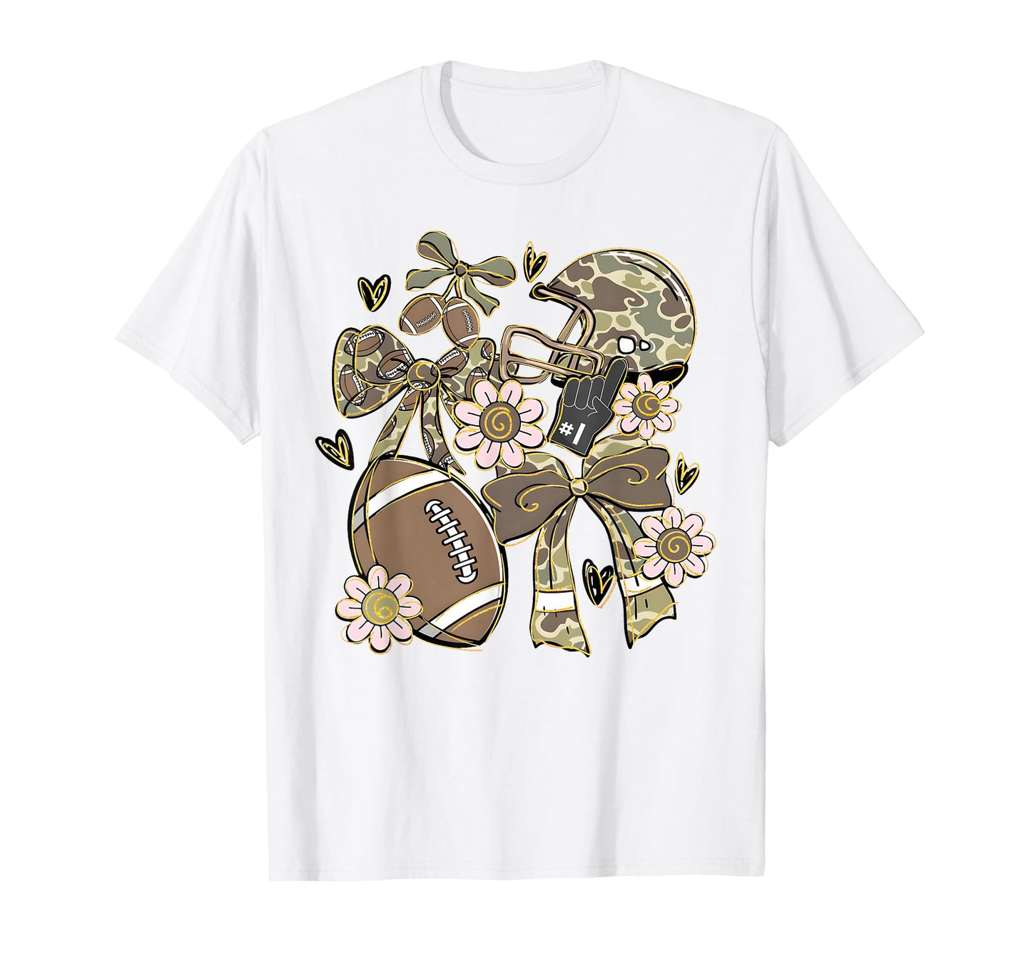 Camo Coquette Bow Football Camo Fall Autumn Girl Women T-Shirt