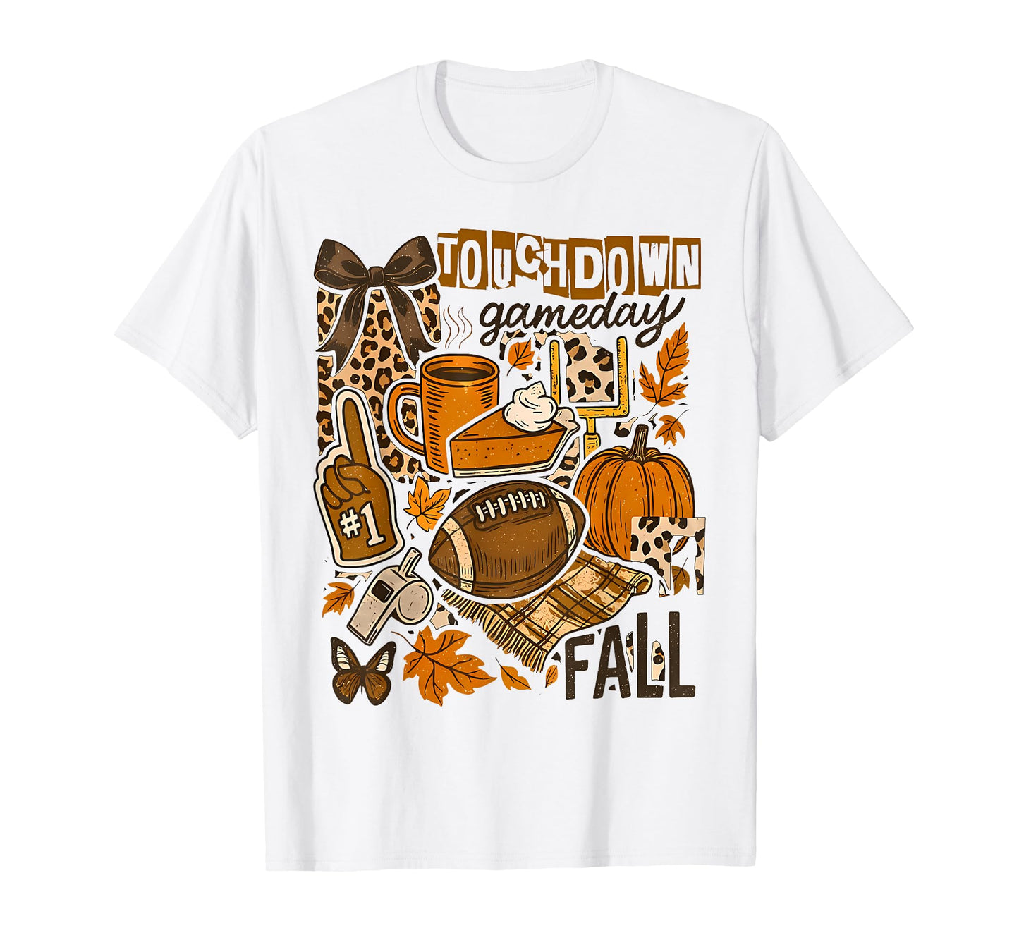 Boho Floral Leopard Football Touchdown Season Game Day T-Shirt