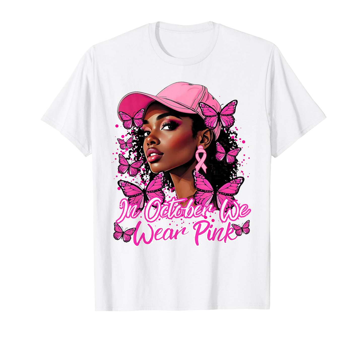 We Wear Pink in October Black Women Breast Cancer Butterfly T-Shirt
