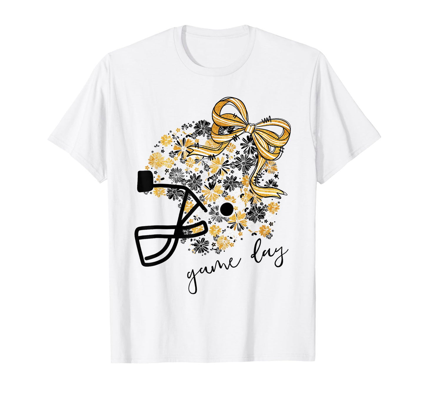Game Day Football Season Football Mama Girl Black Gold Vibes T-Shirt