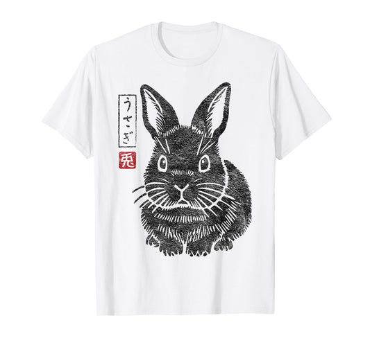 Grumpy Bunny Japanese Rabbit "Usagi" Kanji Traditional Art T-Shirt