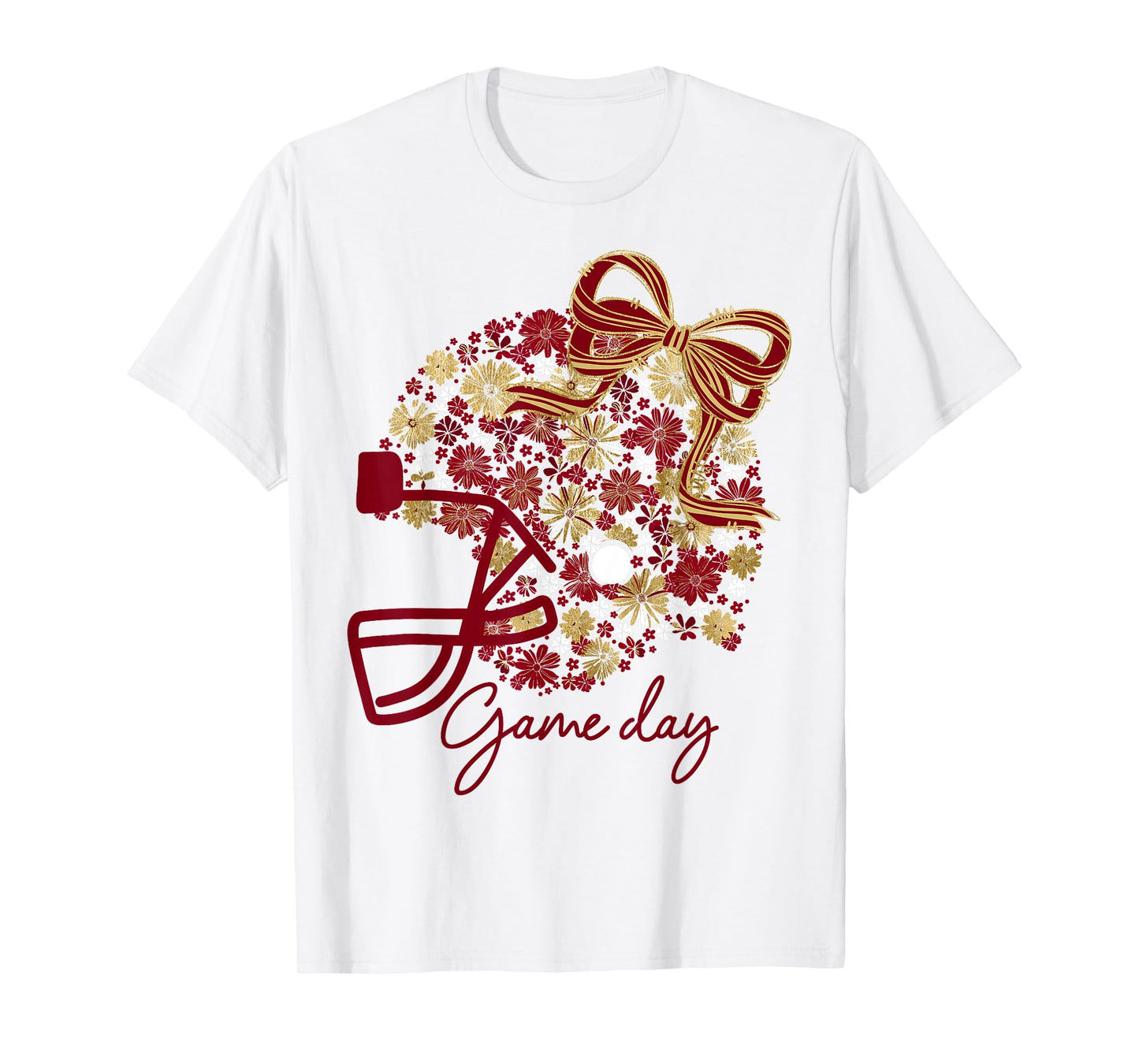 Floral Football Game Day Girly Team Spirit Burgundy & Gold T-Shirt