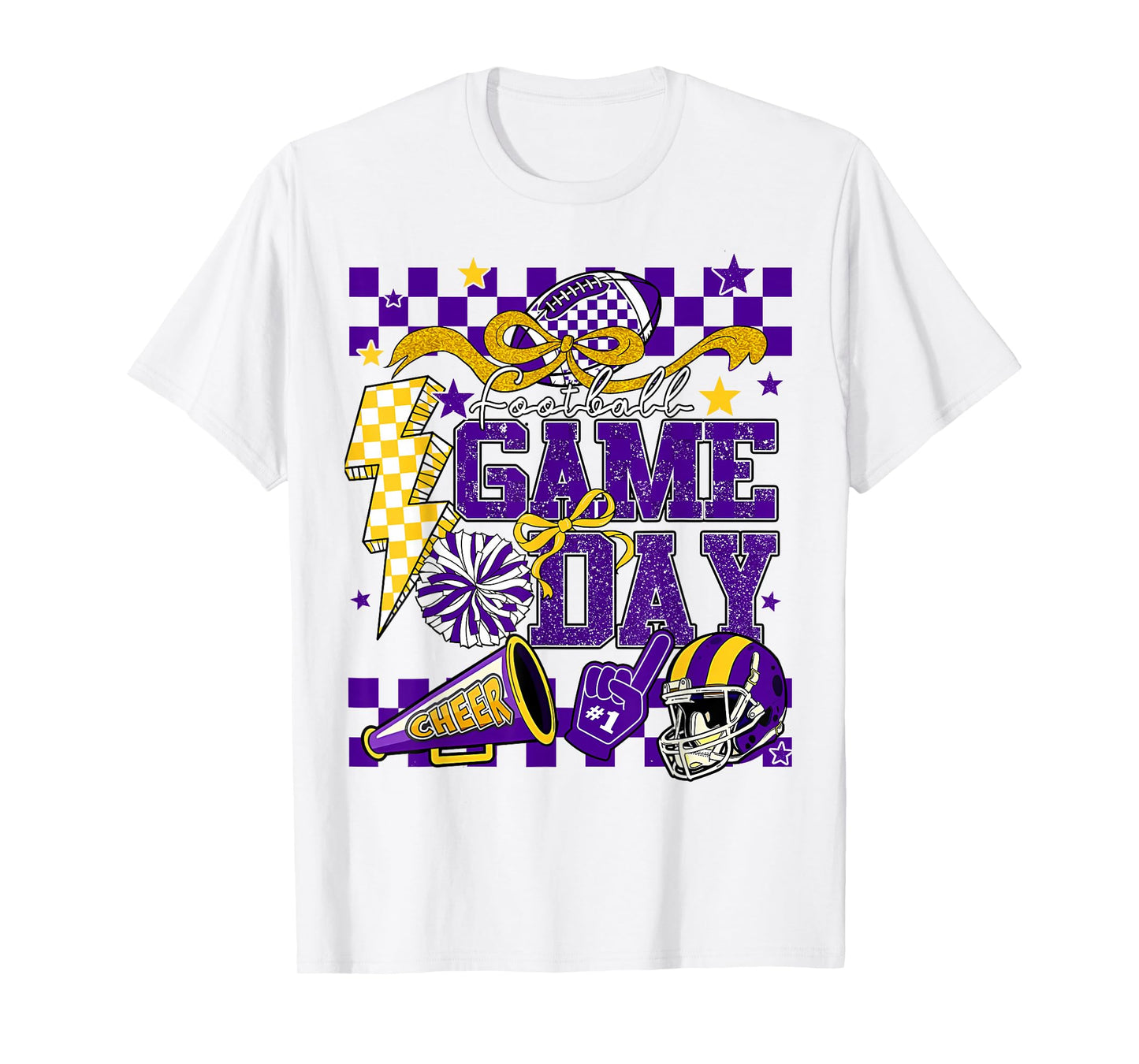 Game Day Football Touchdown Dad Mom Girls Go Cheer Purple T-Shirt