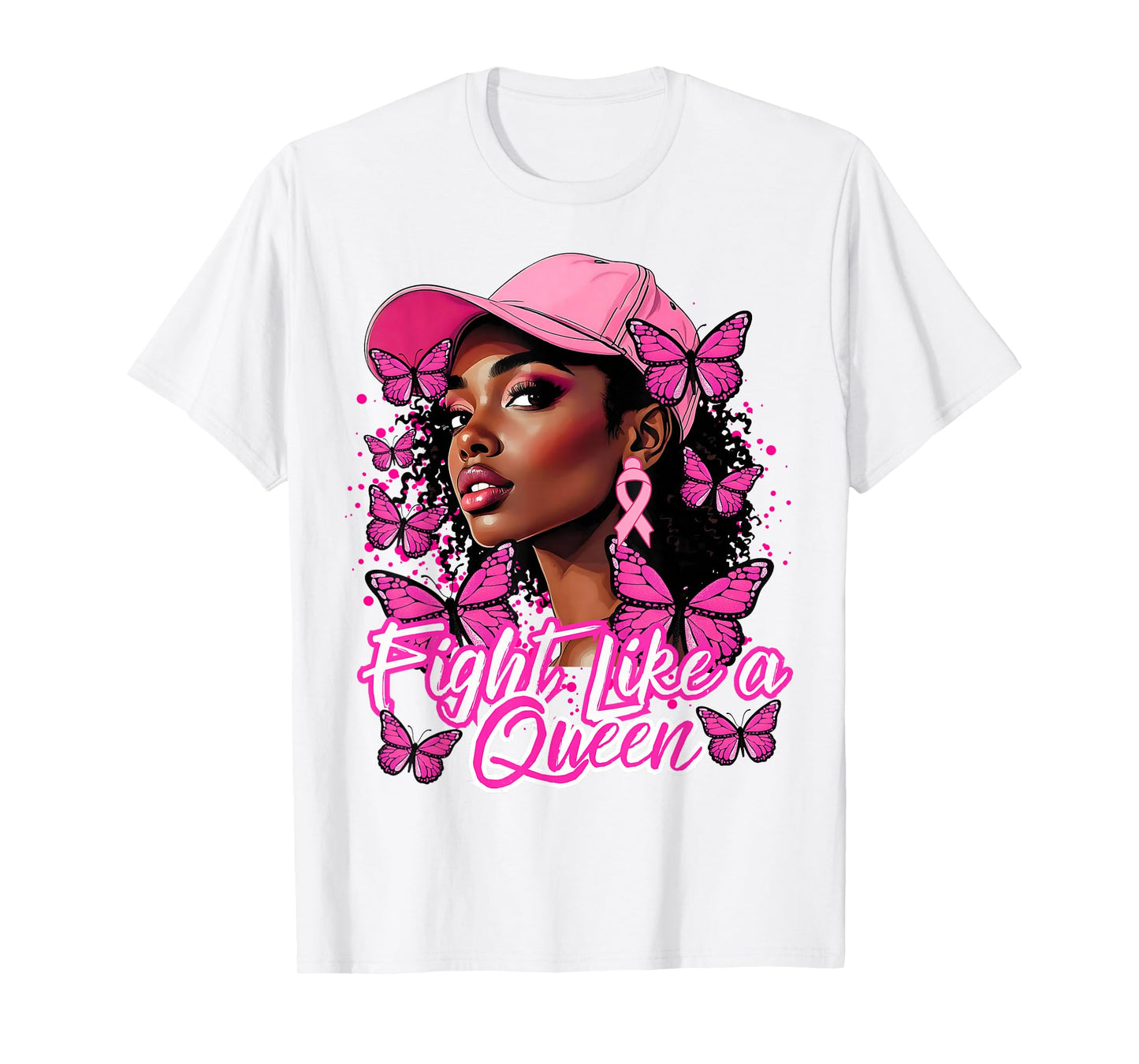 Black Afro Women Butterflies Breast Cancer Awareness Support T-Shirt