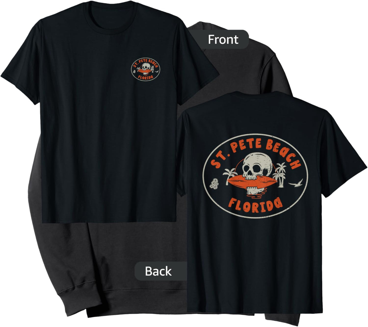St. Pete Beach Florida FL Retro Surfer Beach Front & Back Sweatshirt - Sweatshirt | Black