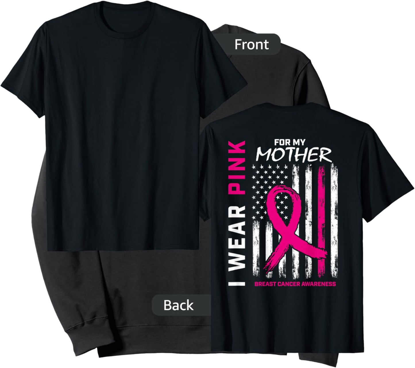 I Wear Pink For My Mom Breast Cancer Flag Back Print Graphic Sweatshirt - Sweatshirt | Black