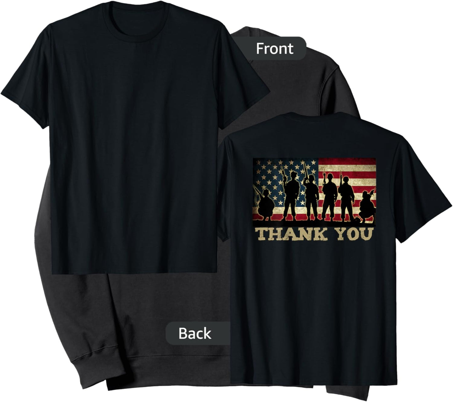 ON BACK THANK YOU Soldiers Veterans American Flag Military Kids Men Sweatshirt - Sweatshirt | Black