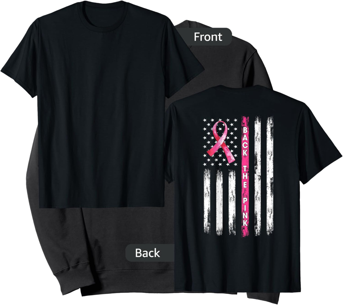 Back The Pink Ribbon American Flag Breast Cancer Awareness Small Sweatshirt - Sweatshirt | Black