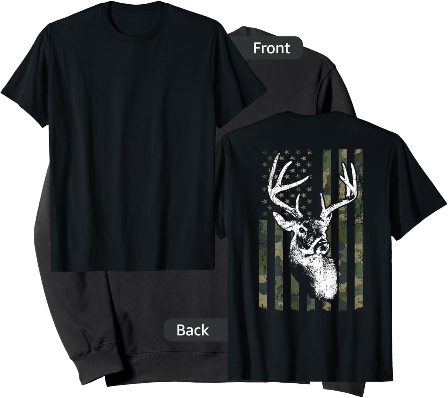 Whitetail Buck Deer Hunting USA Camouflage Flag - ON BACK Sweatshirt - Sweatshirt | Black