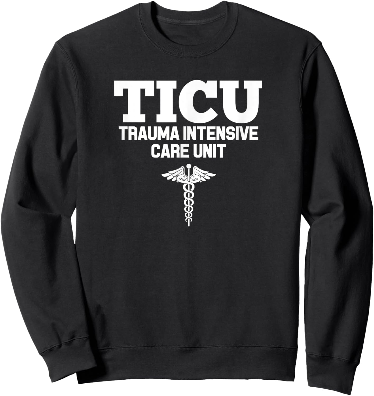 Nursing & Hospital Staff Uniform Apparel Adult Black Classic Fit Short Sleeve - Small - TICU Registered Nurse Intensive Care Unit RN Staff Sweatshirt - Sweatshirt | Black