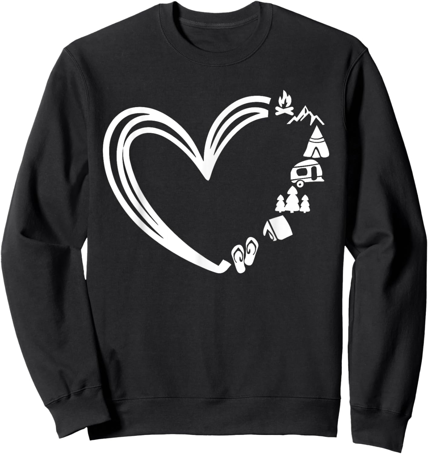 Cute Hiking Adventure Lover Gifts -Adults, Kids Black Heart Collarless Modern Lace Small Camping Sweatshirt - Sweatshirt | Black