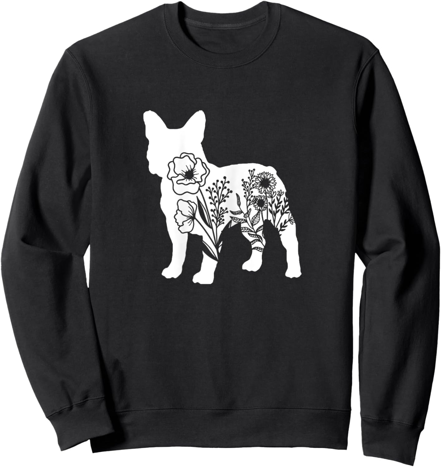 Floral French Bulldog Dog Mom Flowers for Human Cute Sweatshirt - Sweatshirt | Black