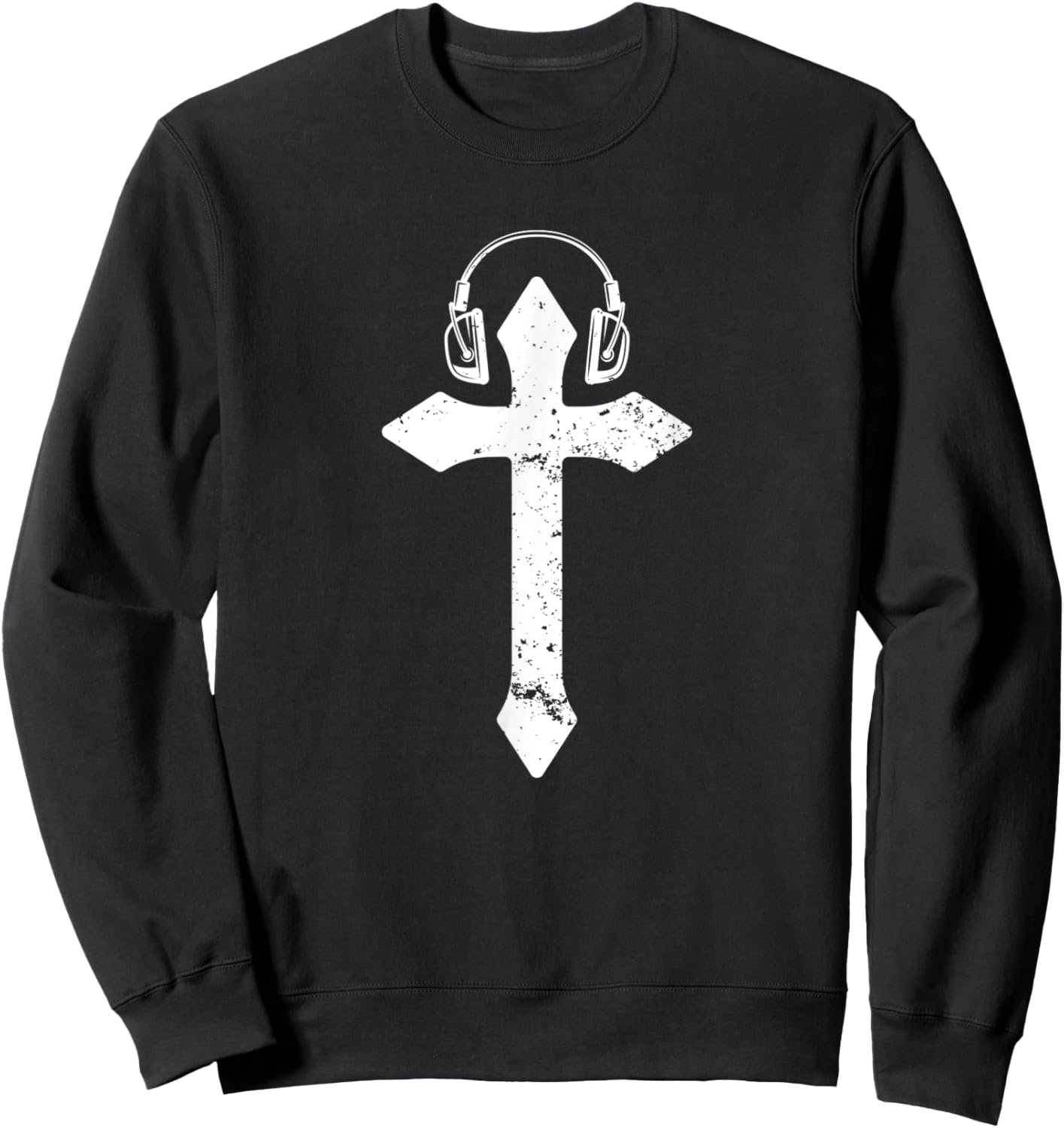 Cross Headphones Christian Music Sweatshirt - Sweatshirt | Black