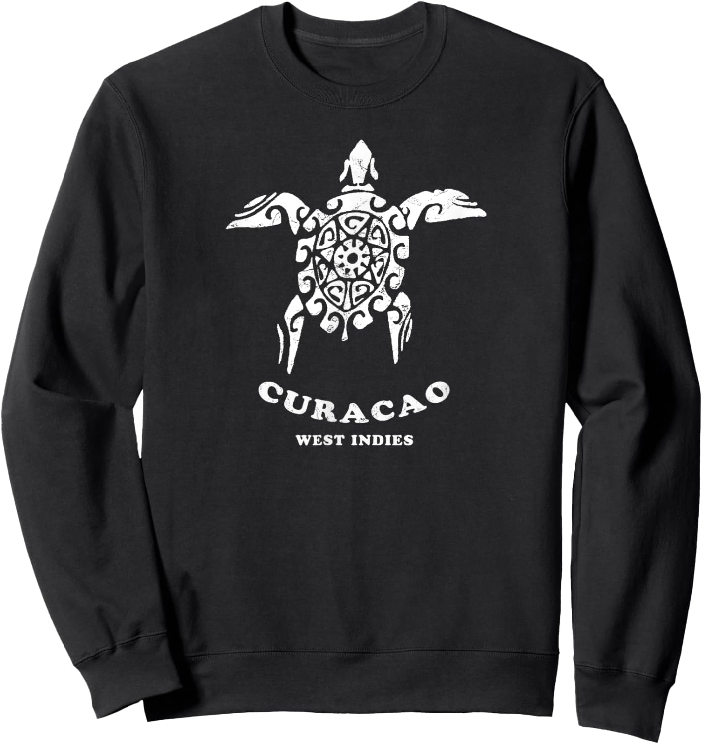 Curacao, West Indies Vintage Tribal Sea Turtle Vacation Sweatshirt - Sweatshirt | Black