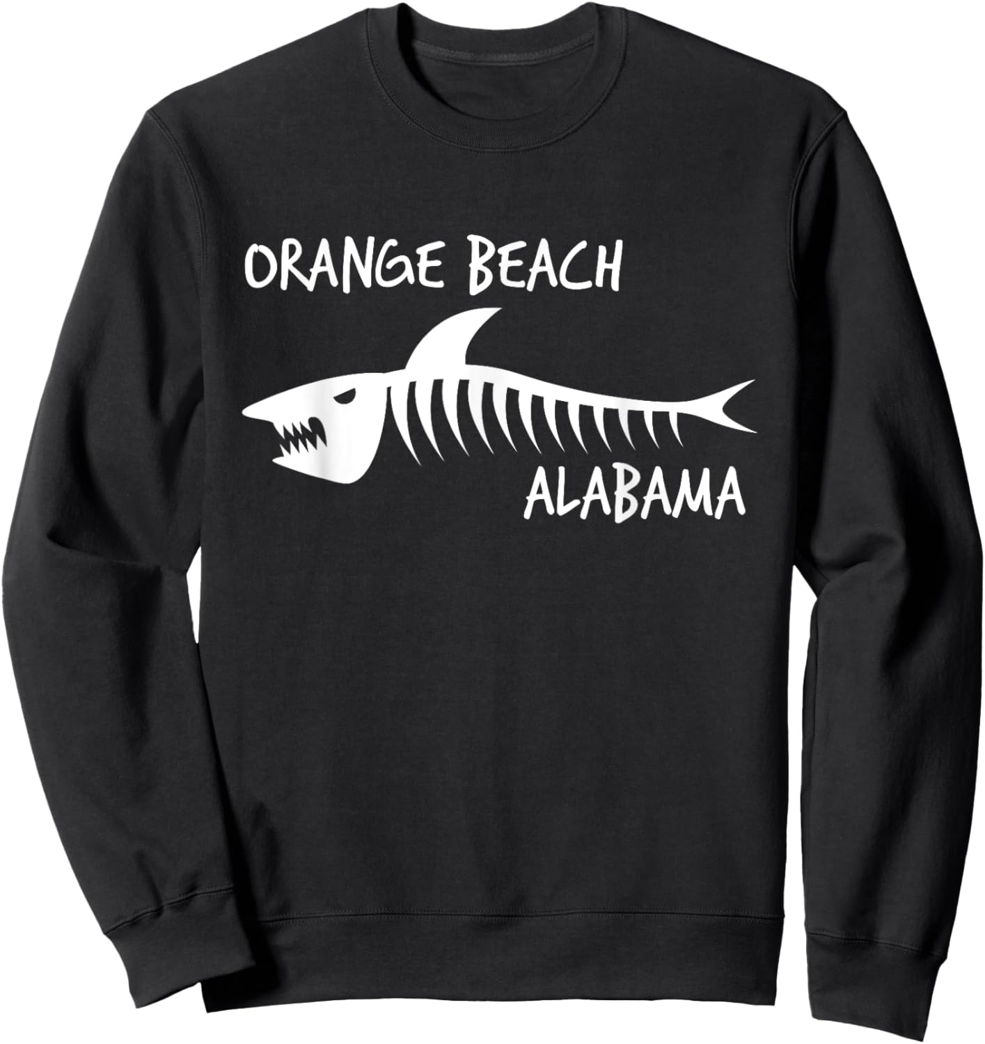 Orange Beach Alabama Shark Skeleton White Print Women Kids Sweatshirt - Sweatshirt | Black
