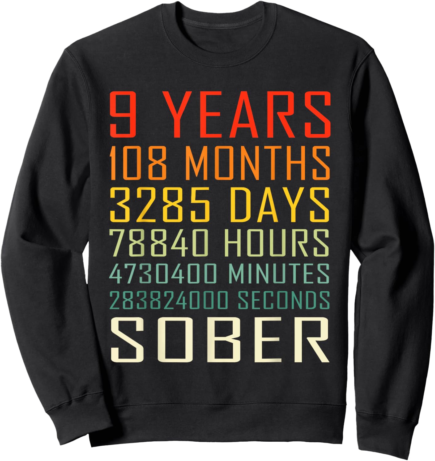 9 Year Sobriety Anniversary Vintage 9 Years Sober Sweatshirt - Sweatshirt | Black
