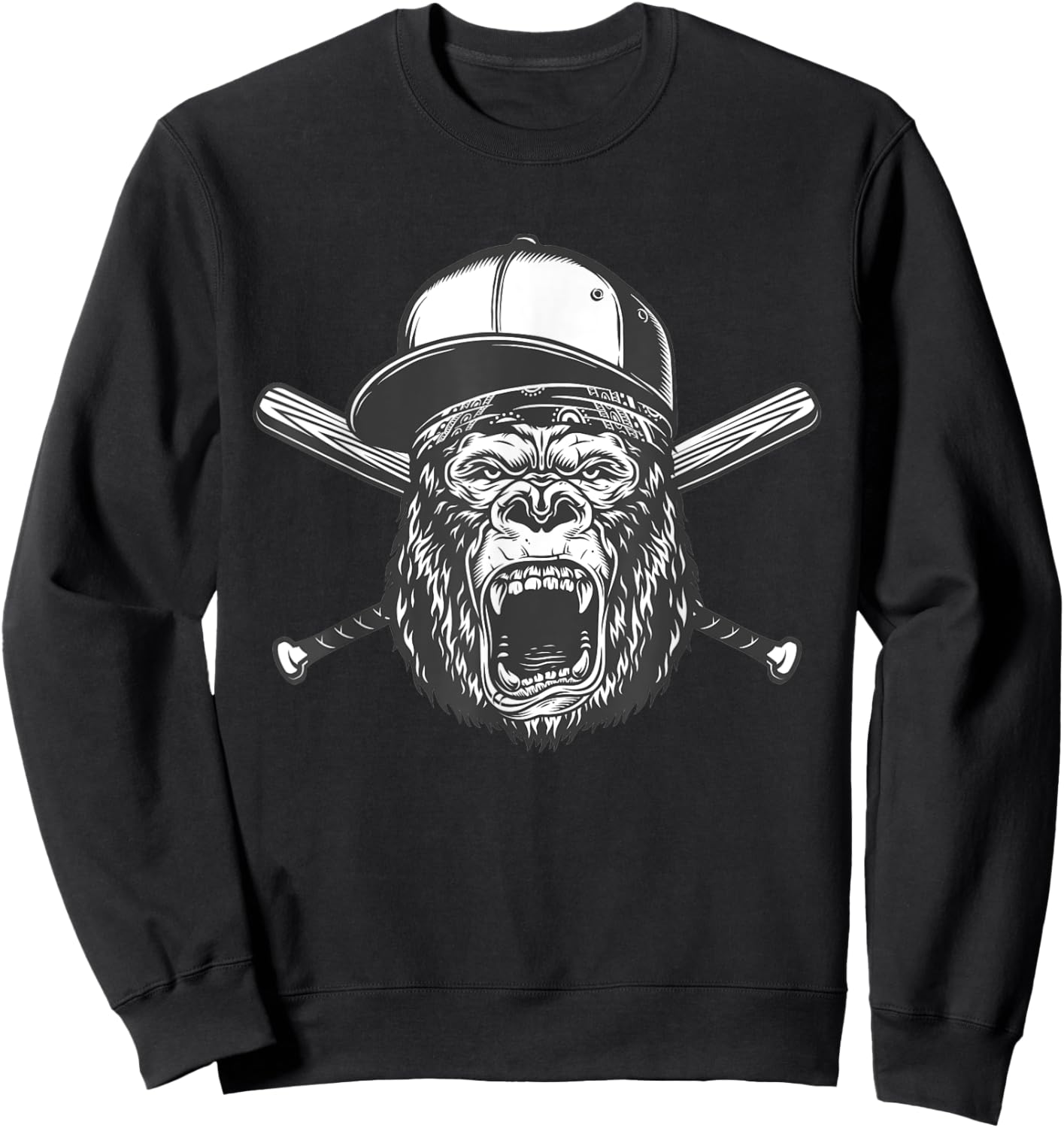Gorilla Baseball Player - Gorilla in Baseball Cap - Gorilla Sweatshirt - Sweatshirt | Black