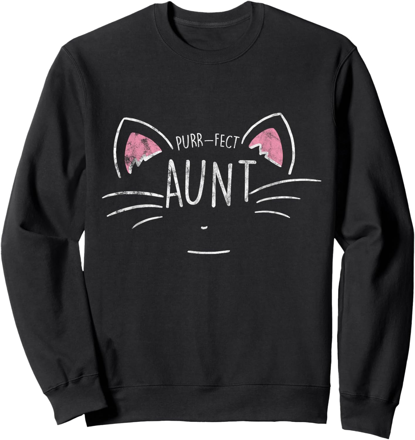 Funny Purr-fect Aunt Auntie Cat Lover Pet -Adults Black Cotton Blend Short Sleeve Classic Fit Small Sweatshirt - Sweatshirt | Black