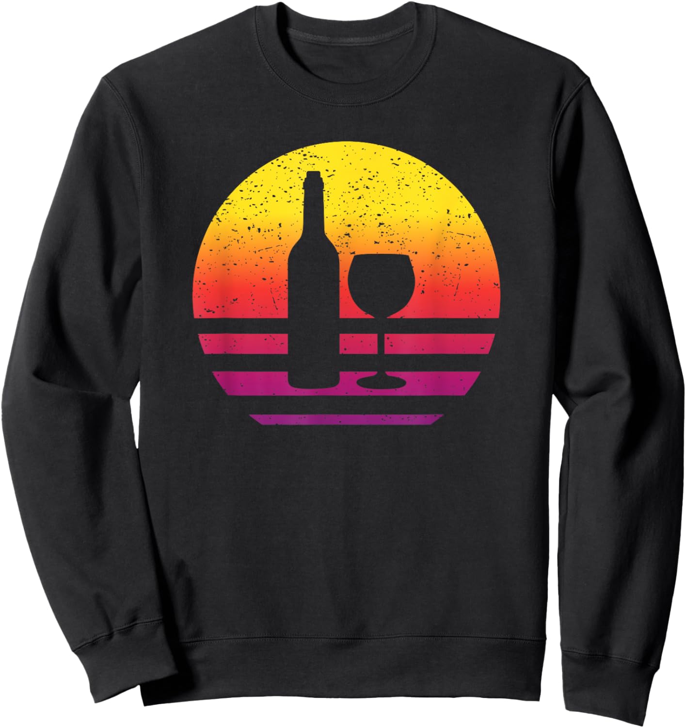 Wine Bottle Glass Line Art Retro Style Vintage Sweatshirt - Sweatshirt | Black