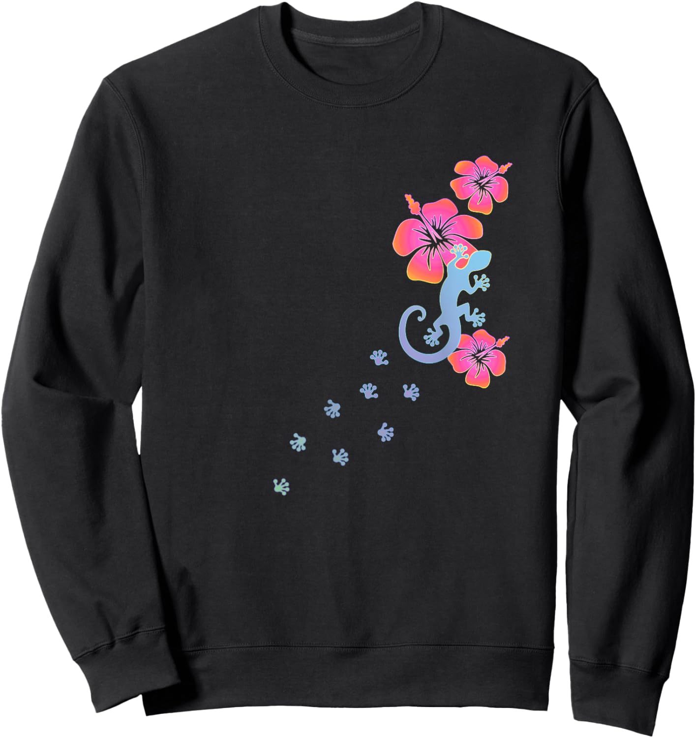 Gecko Lucky Charm Lizard Salamander Aloha Hawaii Colourful Sweatshirt - Sweatshirt | Black