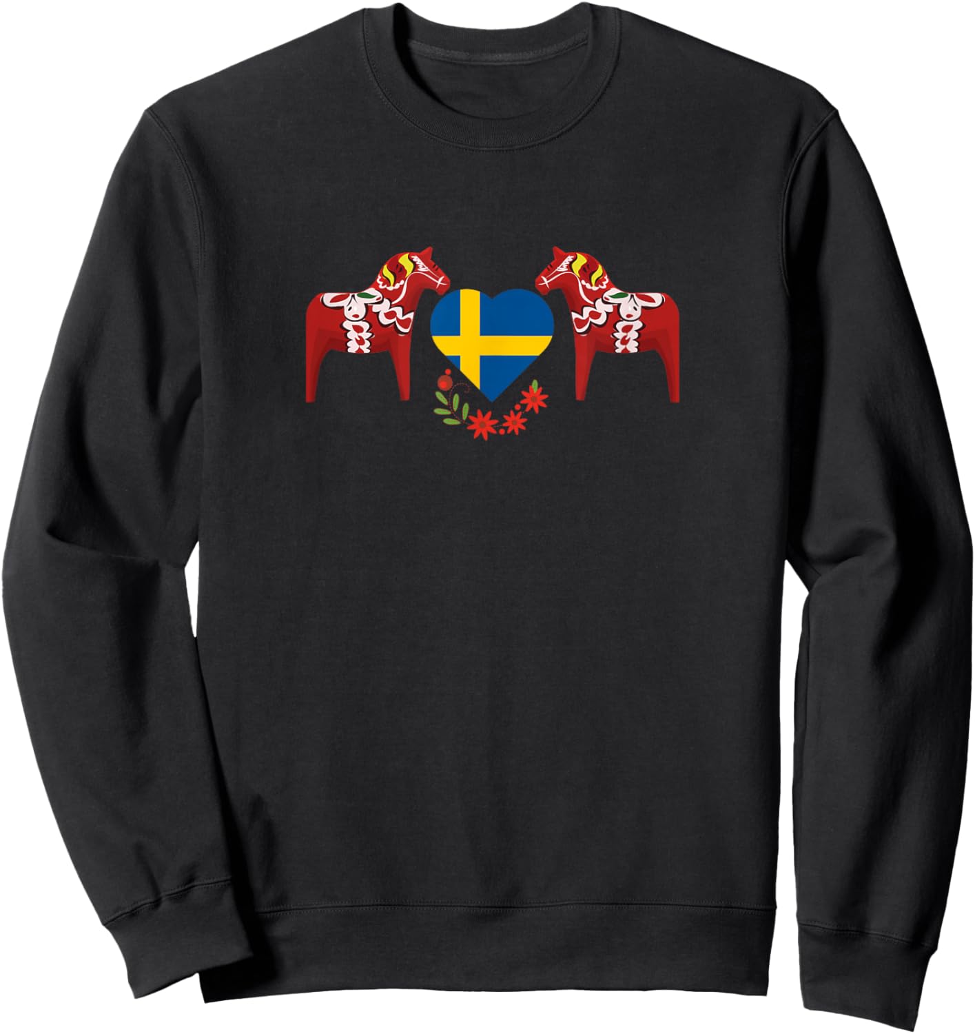 Sweden Flag Heart Swedish dala Horses Sweatshirt - Sweatshirt | Black