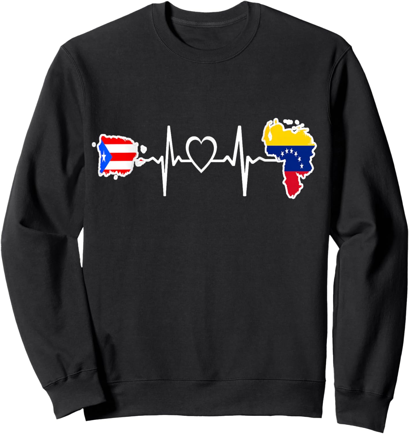Puerto Rico Venezuela Flag Puerto Rican Venezuelan Heartbeat Sweatshirt - Sweatshirt | Black