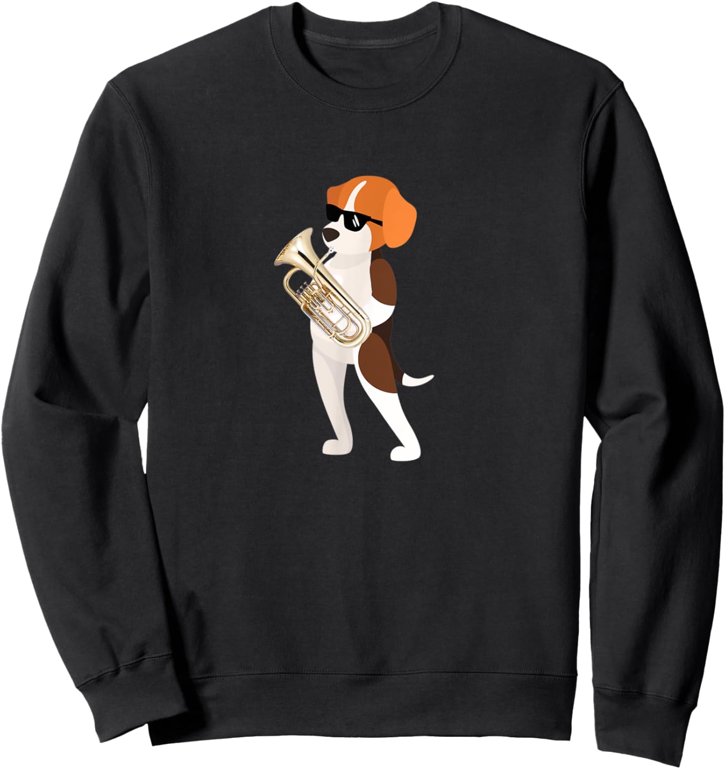 Funny Dog Wearing Sunglasses Playing Euphonium Beagle Sweatshirt - Sweatshirt | Black