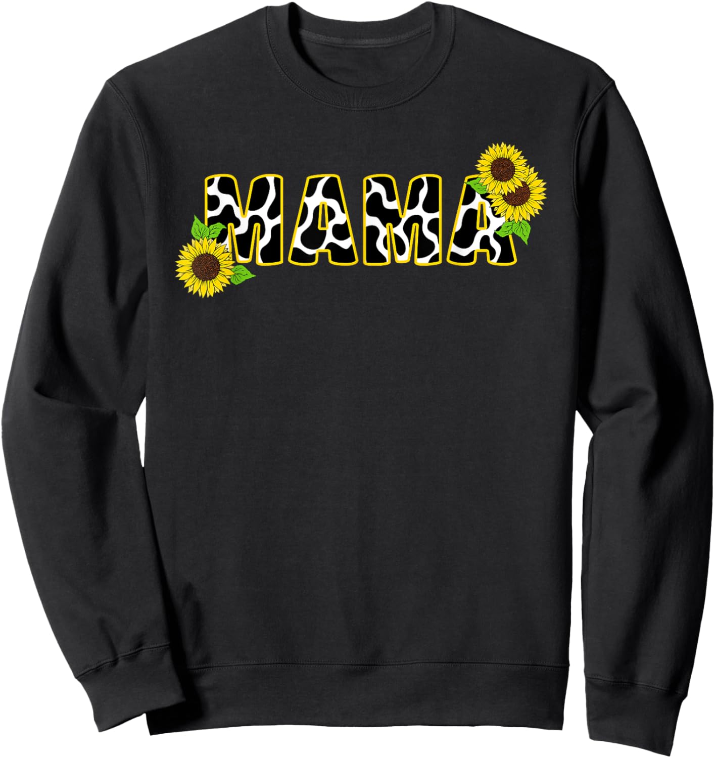 Cute Mama Cow Print Sunflower Mother Flower Mom Sweatshirt - Sweatshirt | Black