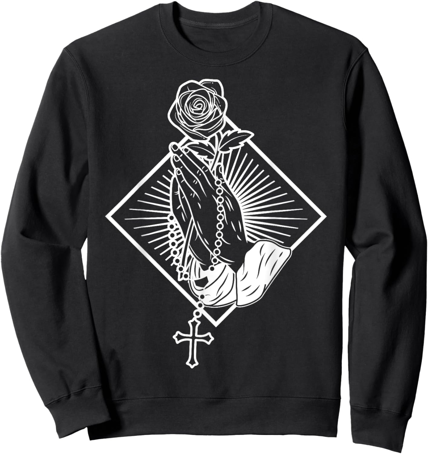 Praying hands with rose and rosary Sweatshirt - Sweatshirt | Black