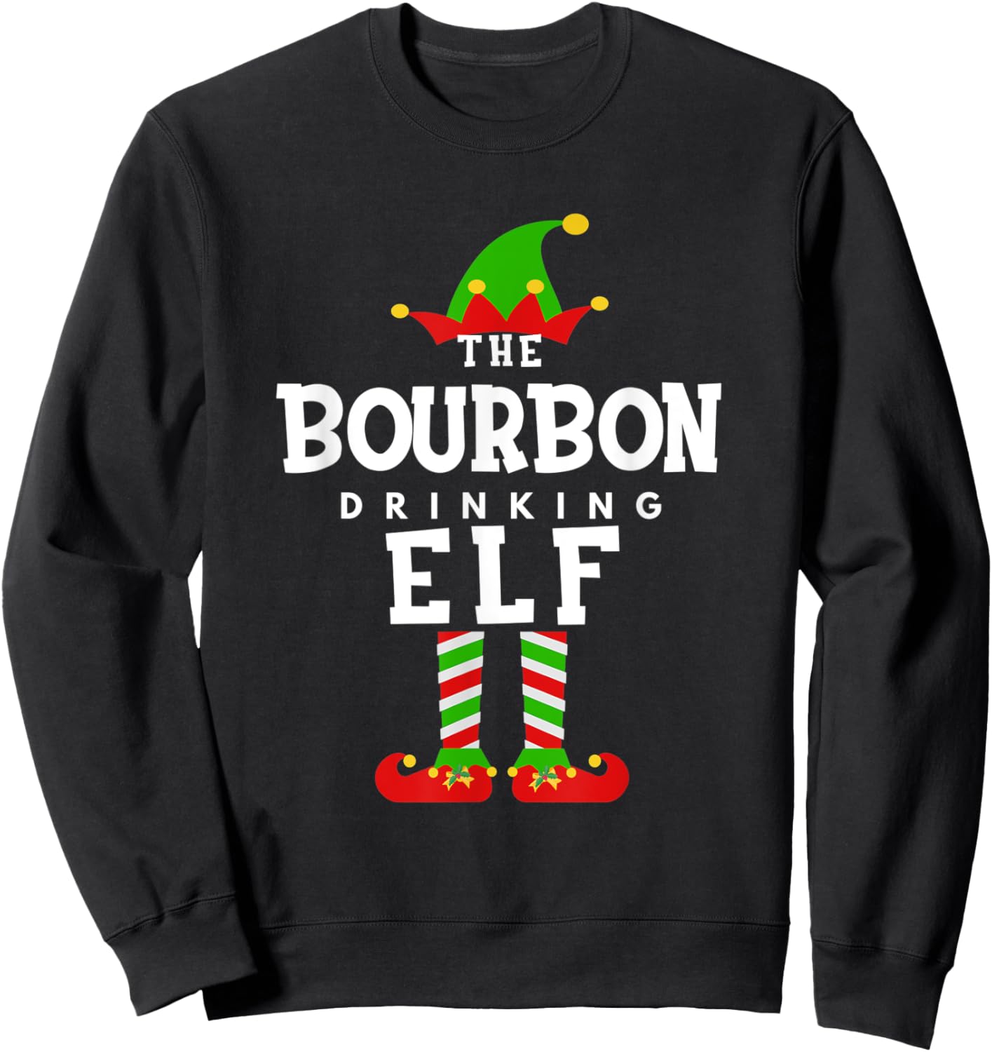 The Bourbon Drinking Elf Costume Christmas Morning Matching Sweatshirt - Sweatshirt | Black