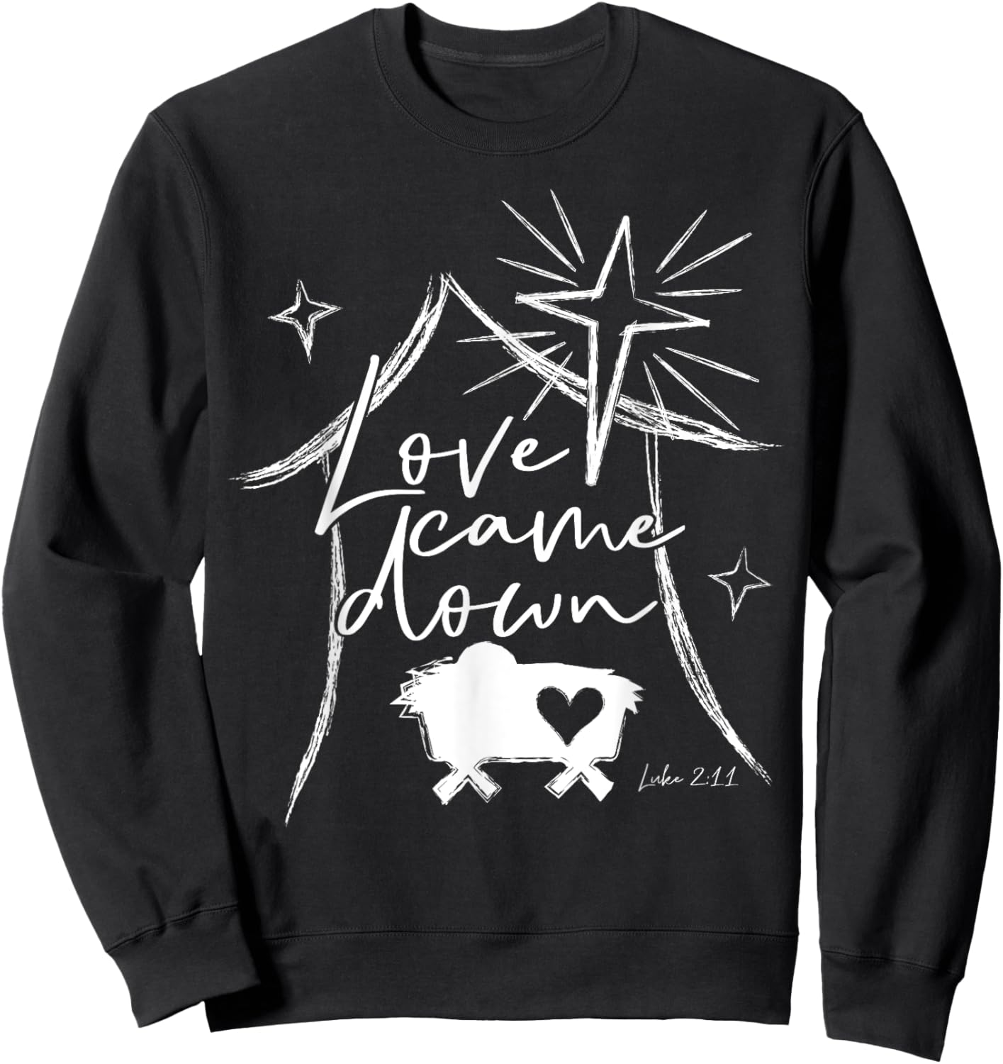 Inspirational Apparel by Steel Living Ultd. Love Came Down Christmas - Women's, Black, Short Sleeve, Small Sweatshirt - Sweatshirt | Black