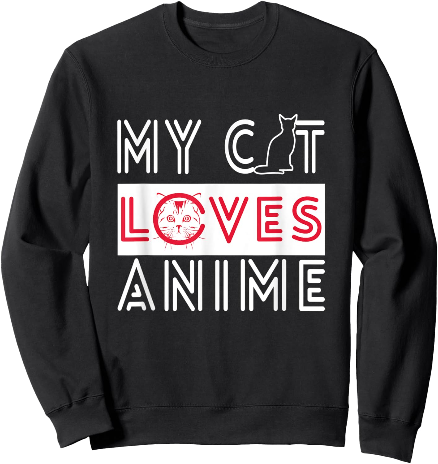 My Cat Loves Anime - Cats love Watching TV Women Kids Sweatshirt - Sweatshirt | Black