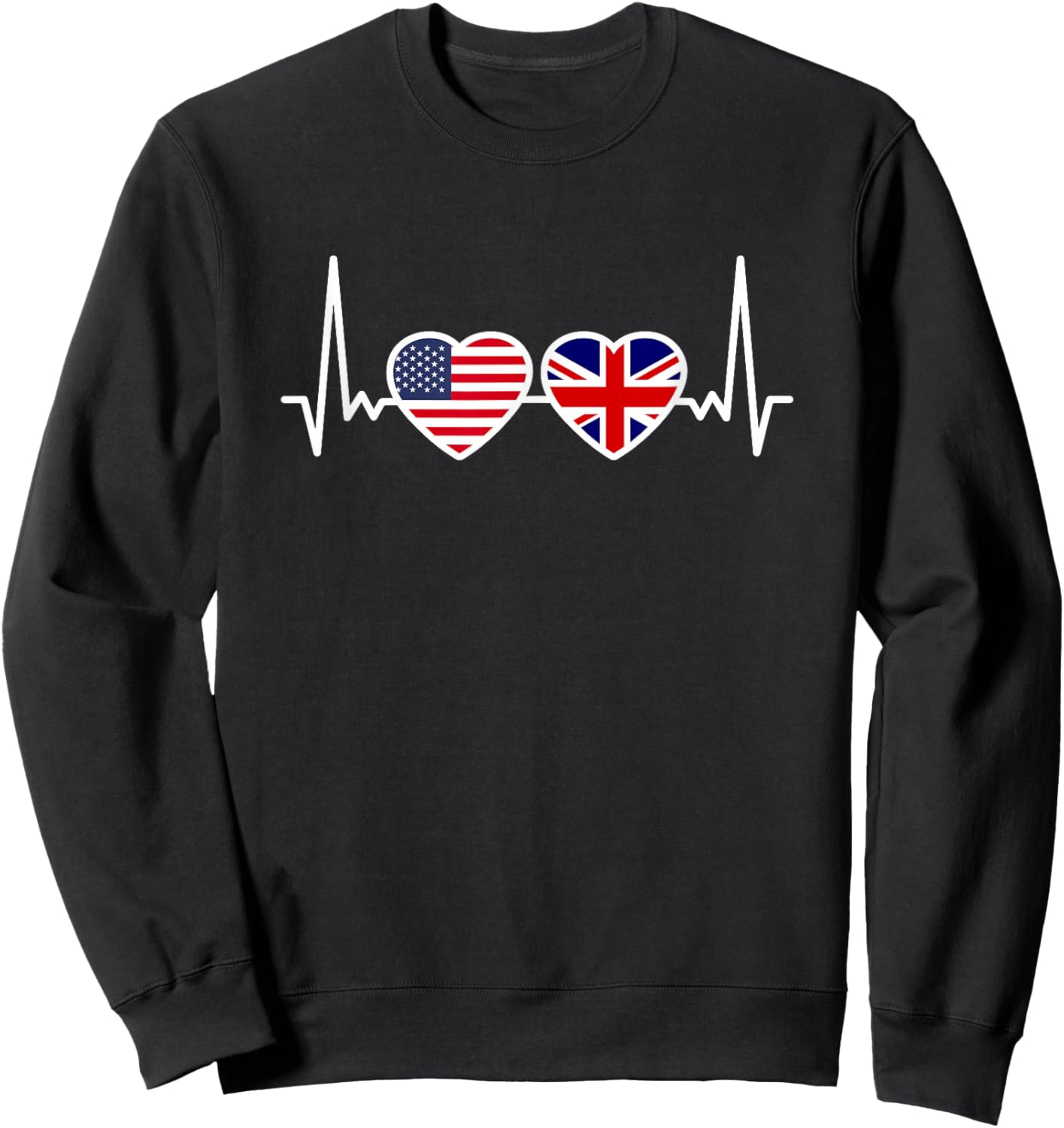 Great Britain USA Heartbeat Flag British Roots American Sweatshirt - Sweatshirt | Black