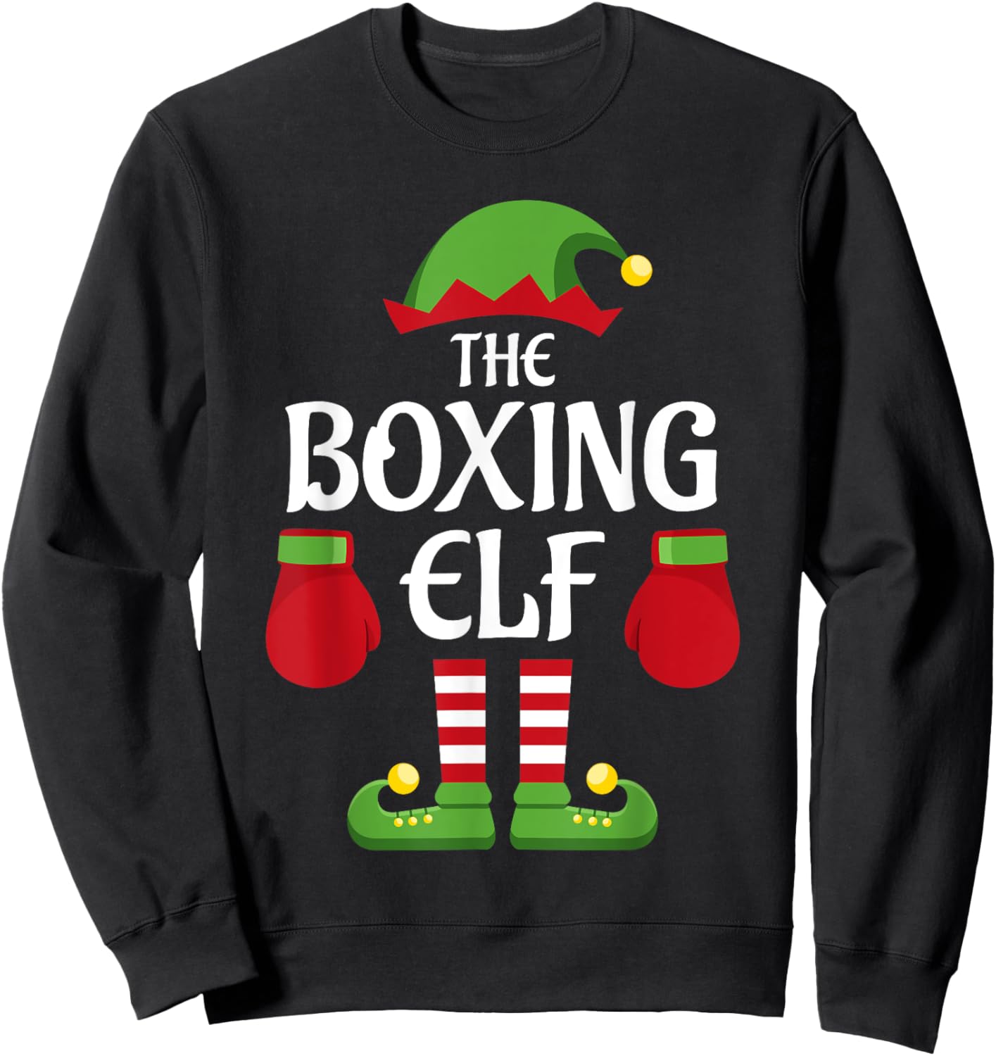Boxing Elf Family Matching Group Christmas Boxer Sweatshirt - Sweatshirt | Black